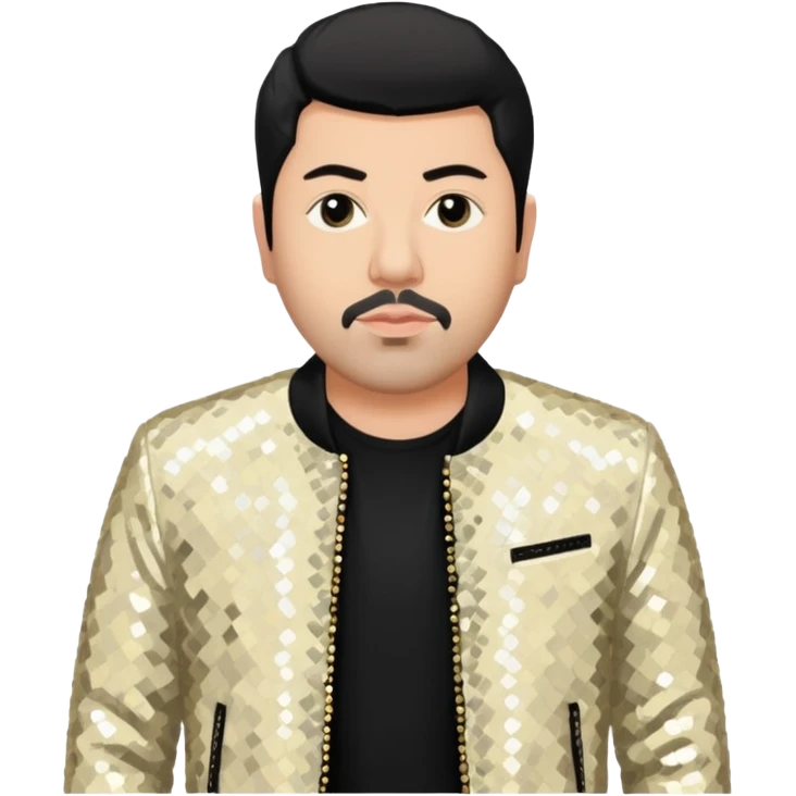 Chino Moreno with ivory sequin jacket, black shirt emoji