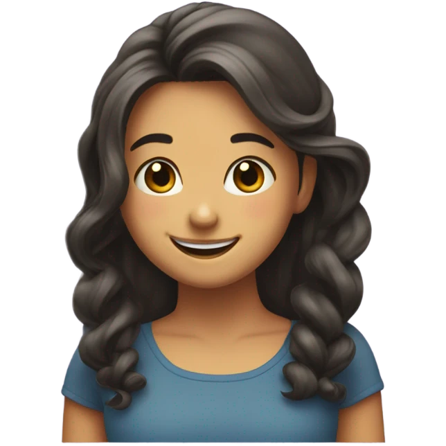 a girl smiling cheekily as she twirls her hair emoji