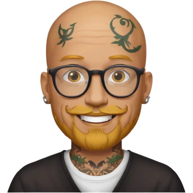 bald man with yellow beard, glasses, and face tattoos emoji