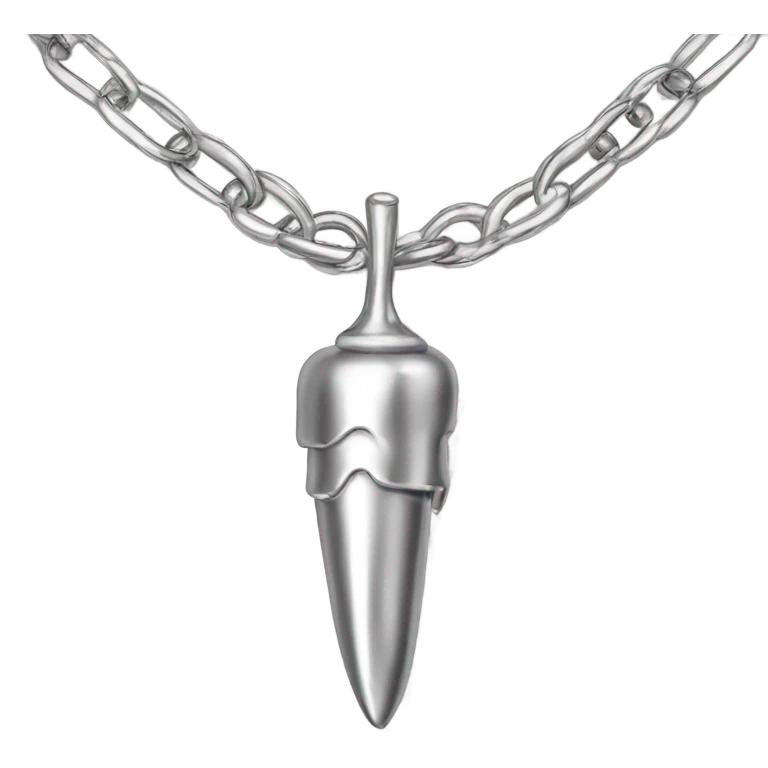 Realistic shiny metallic silver chain necklace with a metallic silver carrot pendant on the chain. emoji