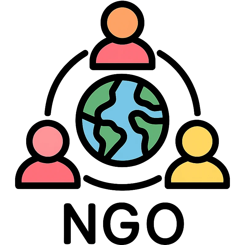 NGO icon, globe with people around it, inclusive and welcoming emoji