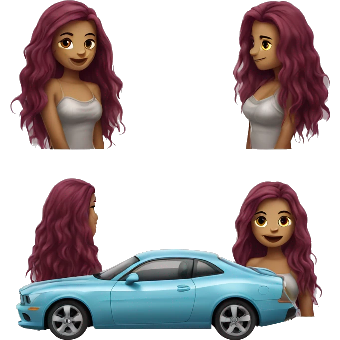 Beautiful tattooed burgundy long haired woman washing a car emoji