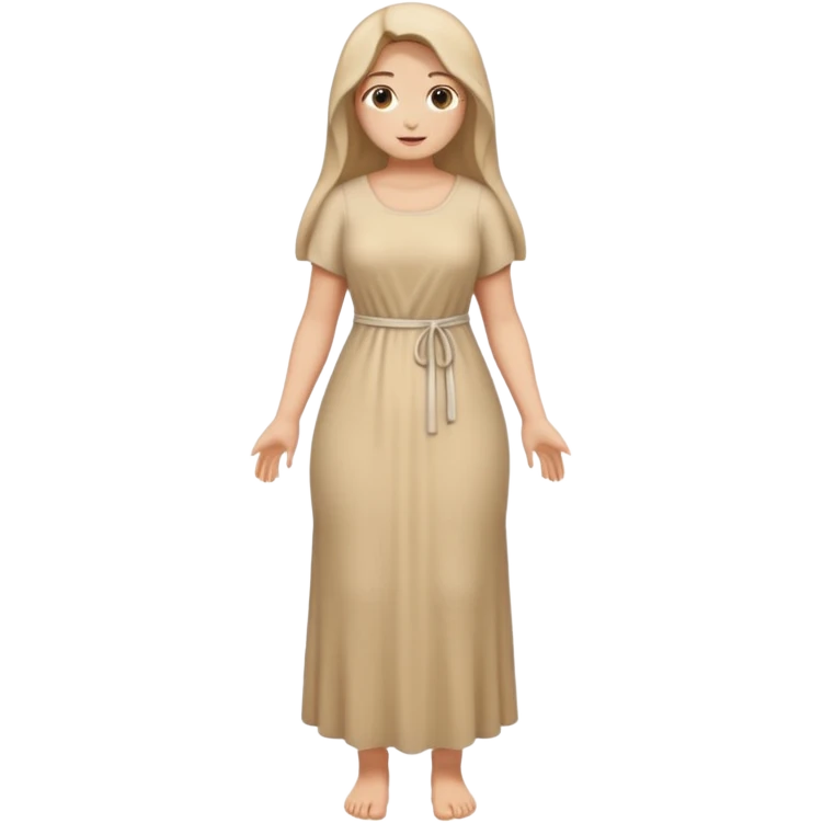 fullbody Mary Magdalene, athletic and curvy, very pretty detailed face, in a simple light tan dress, emoji style emoji