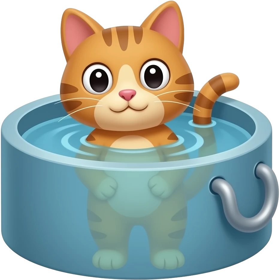 Cartoon brown cat is drowning in a well emoji