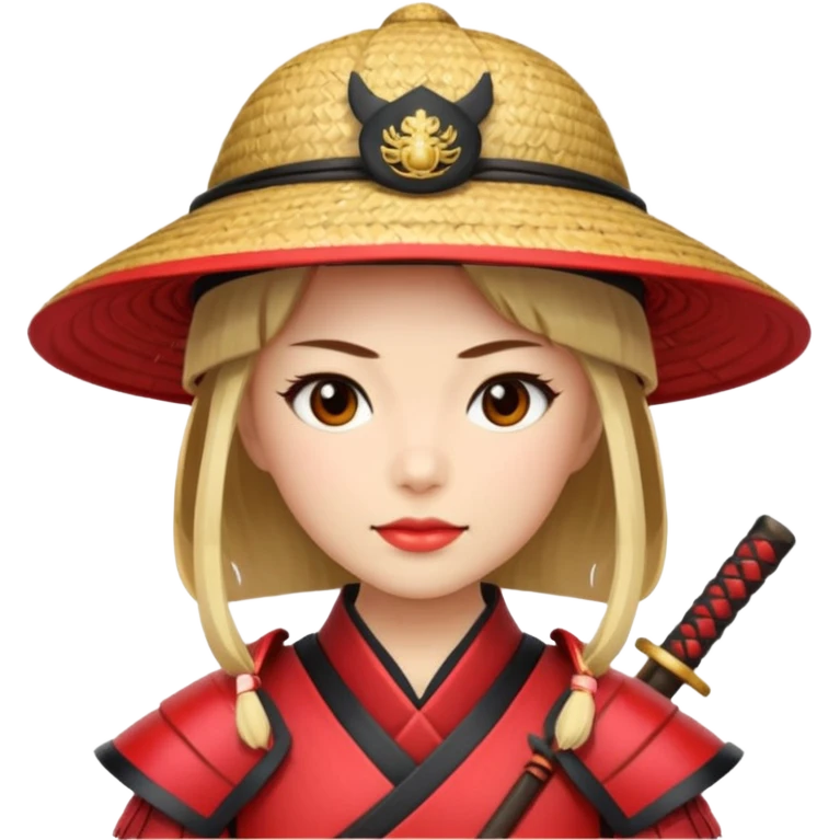 Samurai with straw hat, Warrior in red samurai armor, female, emoji