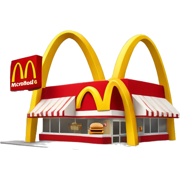 “McDonald’s store with the iconic golden arches, a red and yellow color scheme, and a simple, recognizable design that captures the essence of a fast food restaurant.” emoji