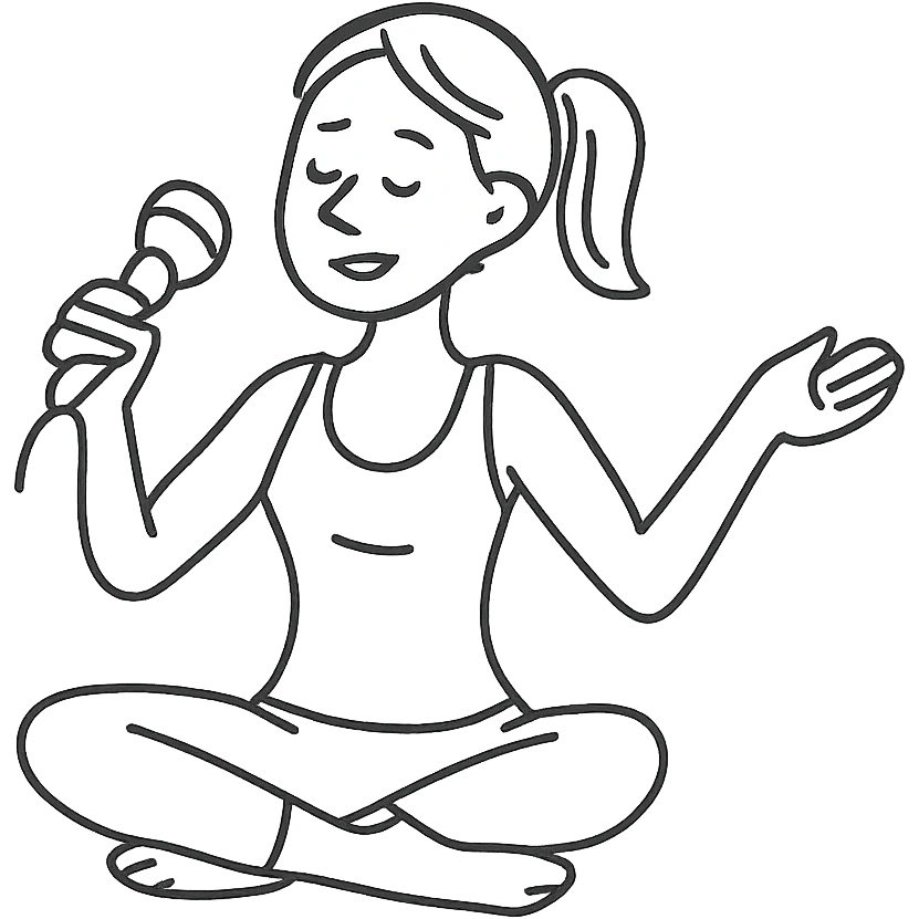 woman doing yoga with a microphone hand drawn outlined icon emoji