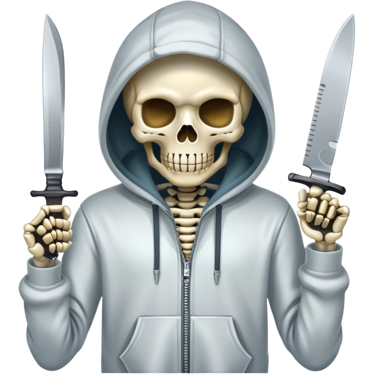 Skeleton in a hoodie with a knife emoji