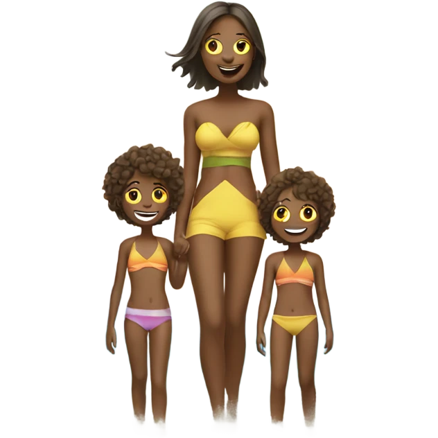 Mum with your two childrens happy in the beach emoji