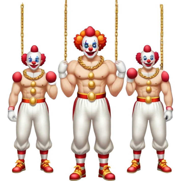clowns with golden chain on the neck training in gym. full height  emoji
