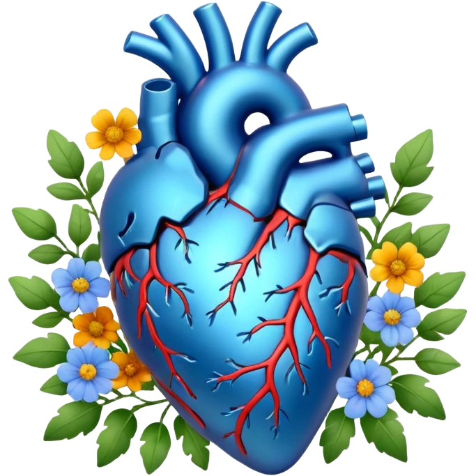 Blue anatomical heart with wildflowers emoji
