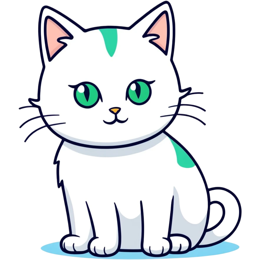 A white cat with different eyes: the left one is green, the right one is blue emoji