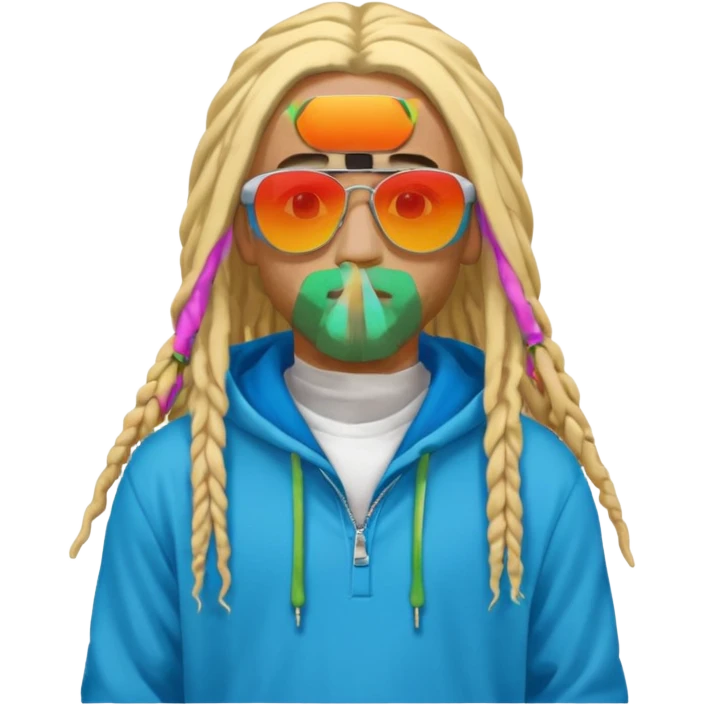 blonde long dreadlocks man with hoodie with colour ful sun glasses emoji
