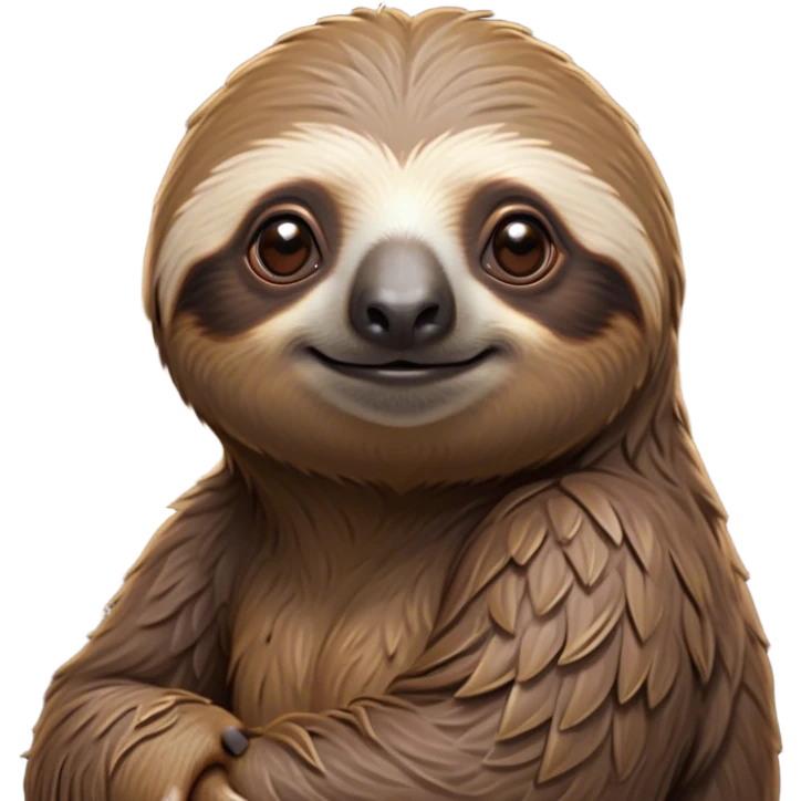 Cinematic Noble Sloth Portrait Emoji, Poised and serene, with a leisurely, gentle build and calm, wise eyes adorned with soft, textured fur, Simplified yet sharp and sophisticated features, highly detailed, glowing with a soft, tranquil glow, high shine, intelligent and unhurried, stylized with an air of relaxed authority, focused and composed, soft glowing outline, capturing the essence of a watchful and confident guardian that appears ready to slowly emerge from the screen with effortless grace! emoji