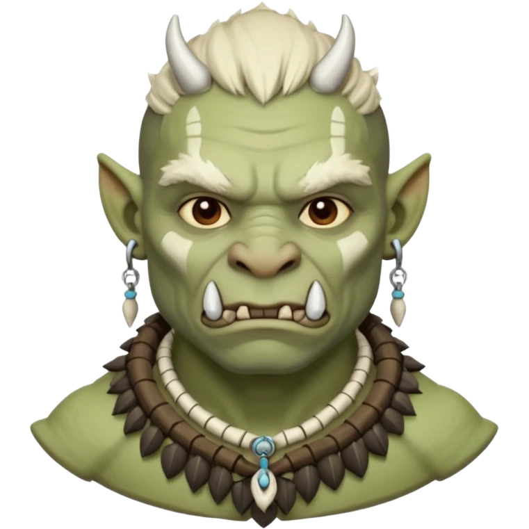 Fantasy orc portrait emoji, small bone charm with frost tied near neck or ear, tribal winter aesthetic, minimal readable design, flat emoji style, male/female variant
 emoji