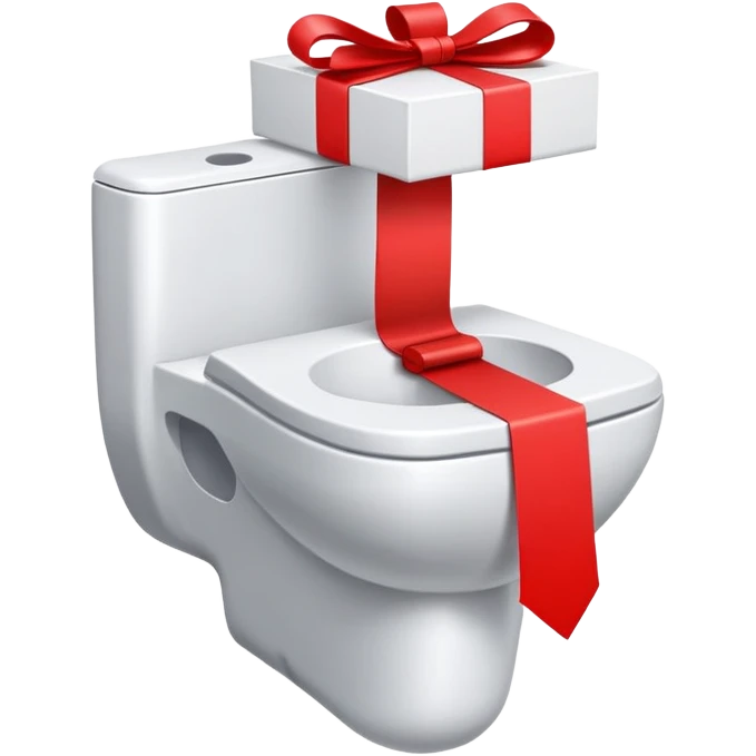 toilettes, avec un noeud rouge de papier cadeau sur la cuvette emoji