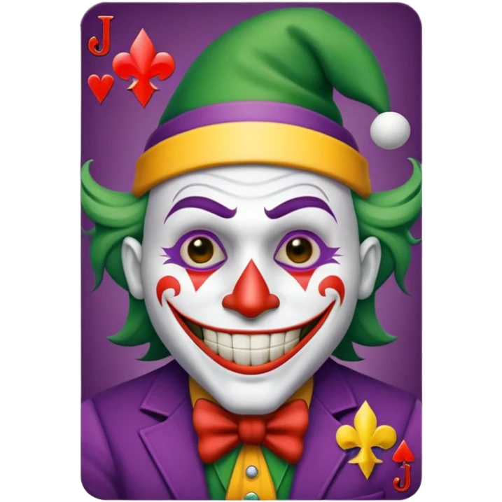 1 poker card, squared, with crazy colorful human jolly joker inside, star symbol with a "J" emoji