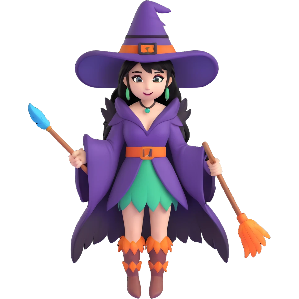 Morrigan from Dragon Age as a witch with feather outfit emoji