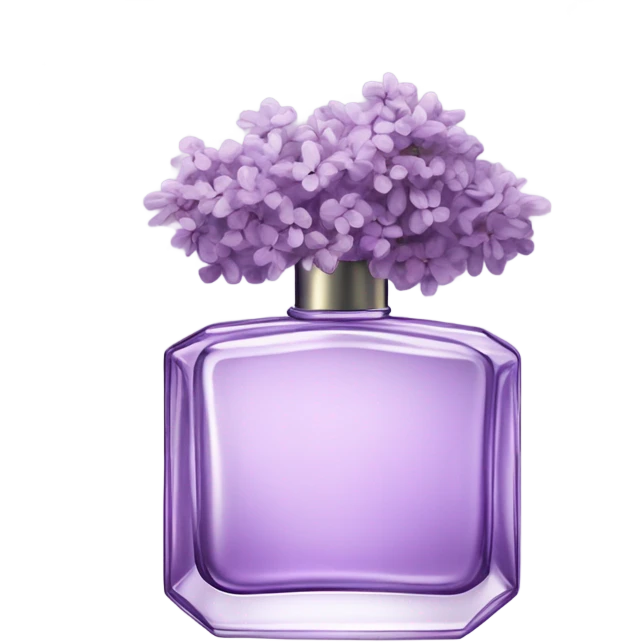 Aesthetic arrangement of pale violet lilacs with a retro-style purple perfume bottle.
 emoji