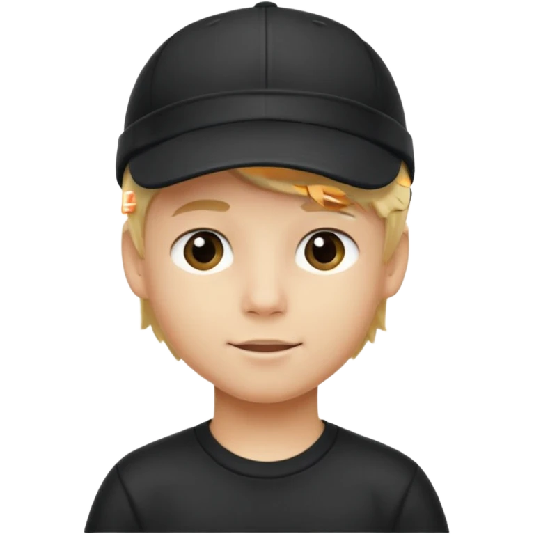 Ragazzo biondo con cappello nero con visiera emoji