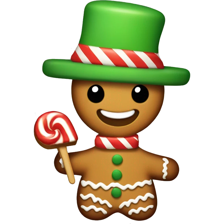 Gingerbread holding popsicle with a Christmas tree hat on emoji