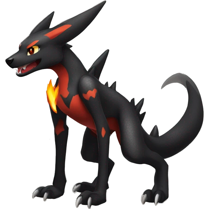 Black Cool Edgy Sergal-Houndoom-Charizard Fakémon  with White and Red Edgy markings emoji