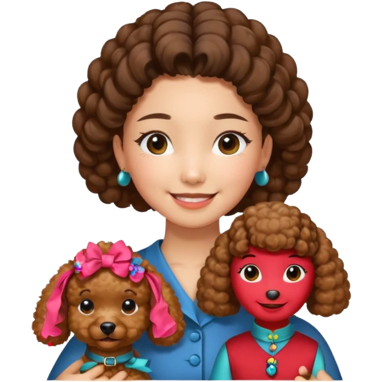 Brown poodle with Asia girl tie up hair say thank you emoji