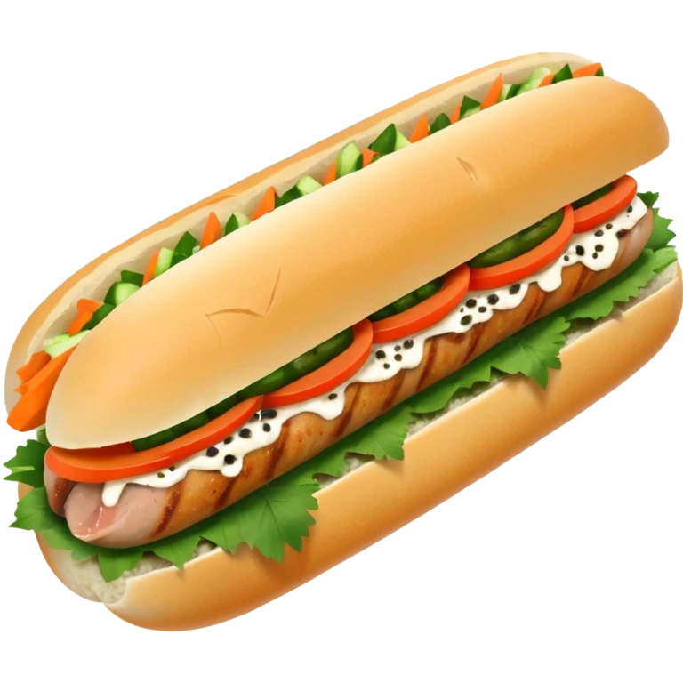 make it cute, chibitraditional banh mi with char grilled pork


    Very crusty baguette

    Mayo 

    Pickled carrot 

    Cucumber, coriander/cilantro, green onion, chilli 
 emoji