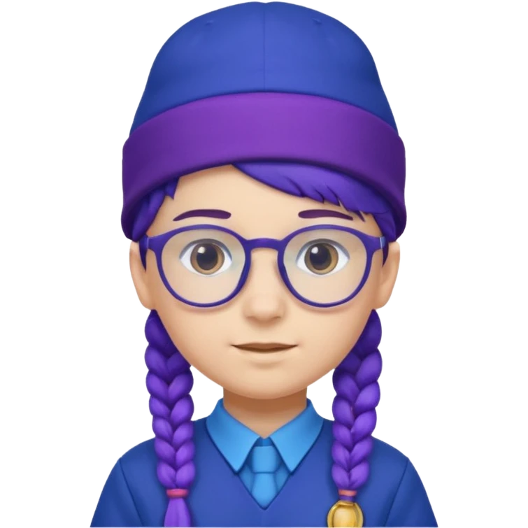 blue uniform wearing scout kid with purple braids and glassess with blue hat emoji
