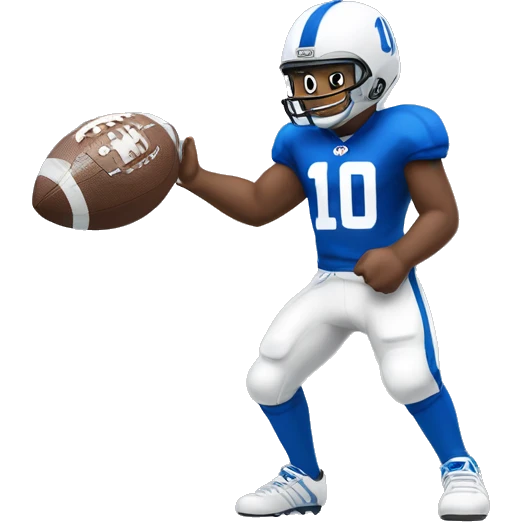 american football fan wearing blue jersey with white number 10 holding a number 1 foam finge emoji