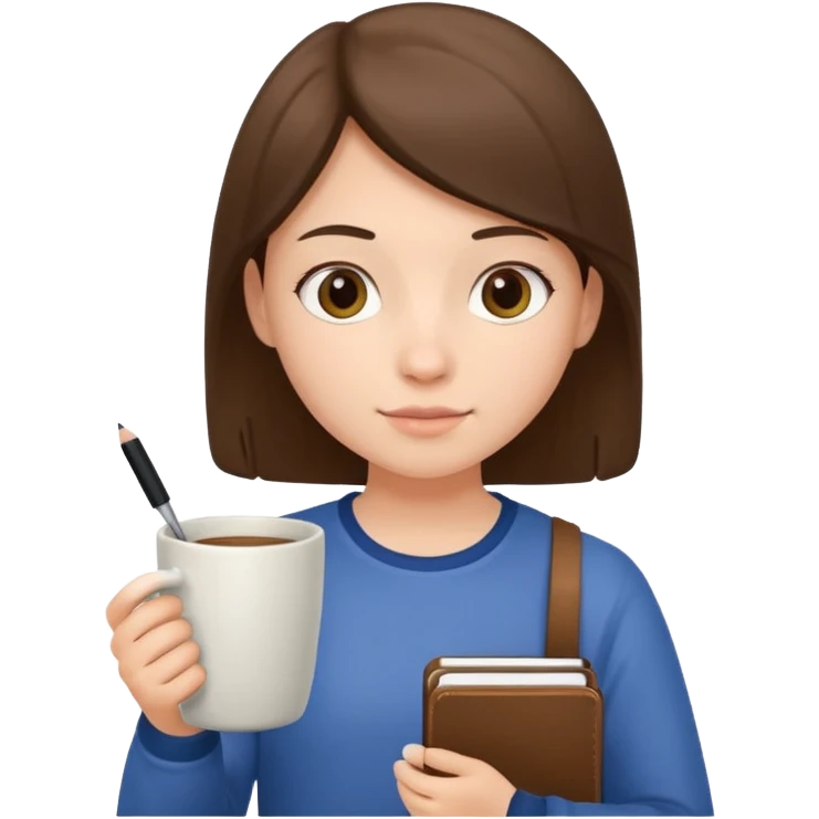 Student + notes + mug, Library Visitor. emoji