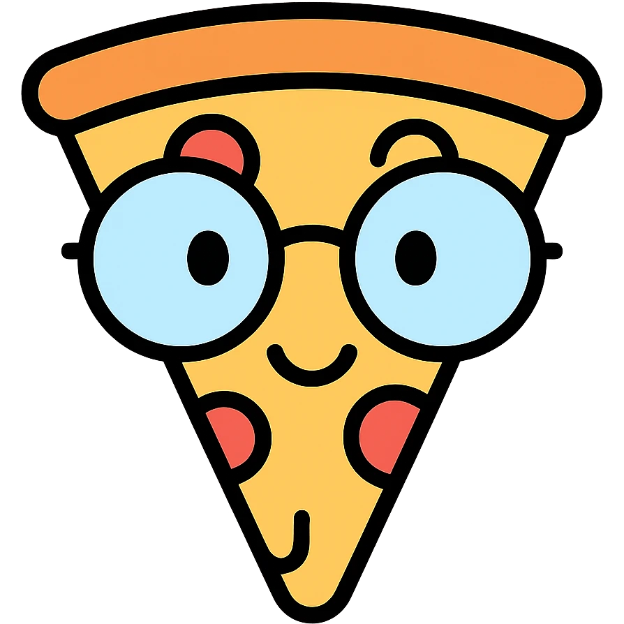 pizza caricature with exaggerated round glasses emoji