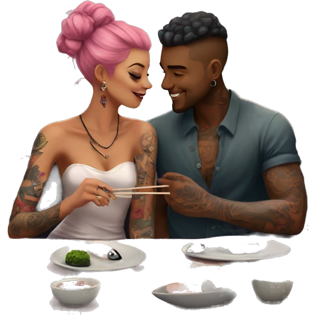 Romantic sushi dinner date for beautiful tattooed couple emoji