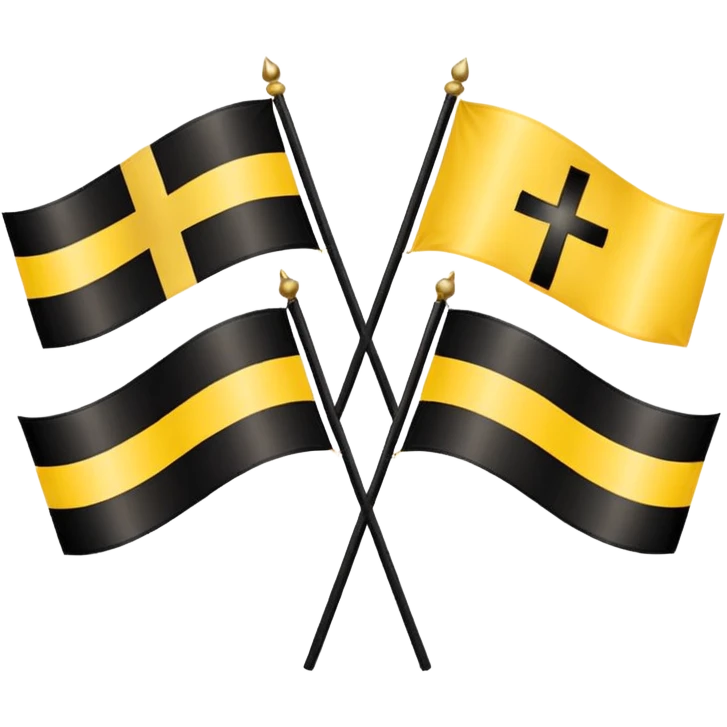 Flags: There are four flags, two on the top and two on the bottom, in the black and gold (yellow) quarters. Each flag features a gold cross symbol, likely a Coptic cross, on a black and yellow background with horizontal stripes.
 emoji