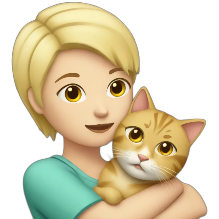 Woman with short blond hair hug cat emoji