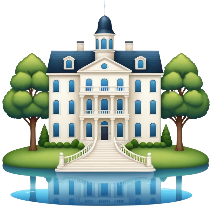 3 story white mansion with lake emoji