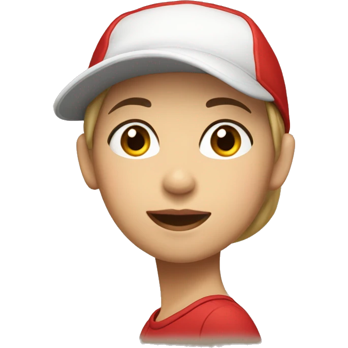 Girl with short hair, fair skinned with cheekbones, wearing red shirt and cap emoji