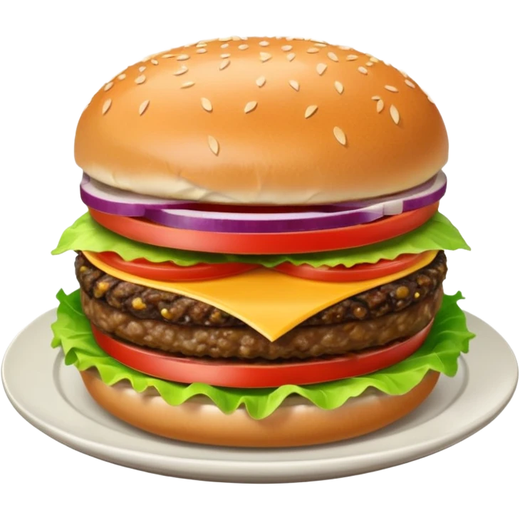 Draw a hamburger on a plate using a downward-facing look, ensuring the object remains stationary without rotation or tilt. emoji