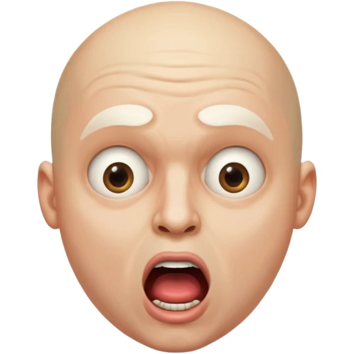 portrait of a bald man with a bleached face and heavily made-up eyes and mouth, a huge, wide-open mouth and a shocked look emoji