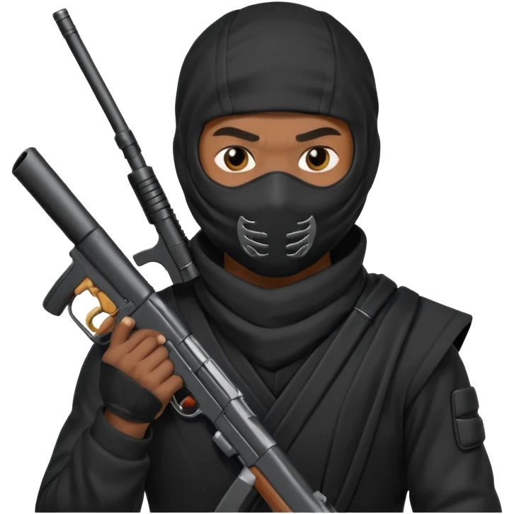 A black male in a ninja mask with a gun emoji