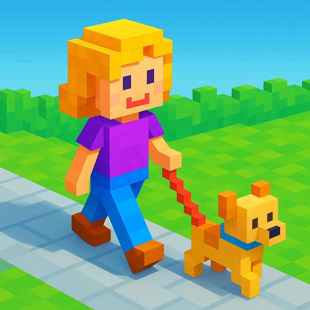girl and her dog on a walk, realistic background emoji