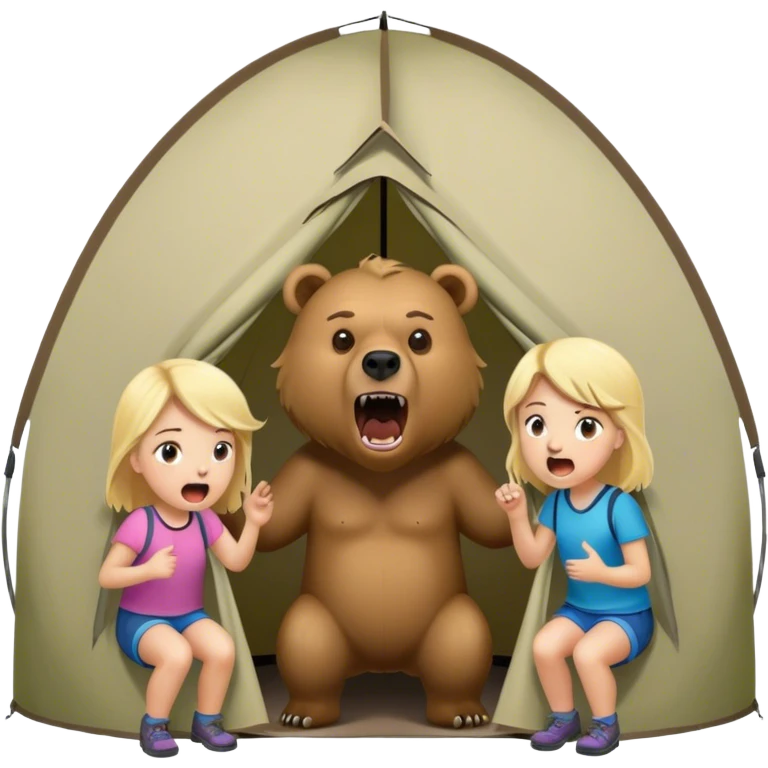 Grizzly Bear growling at girls inside of a tent emoji
