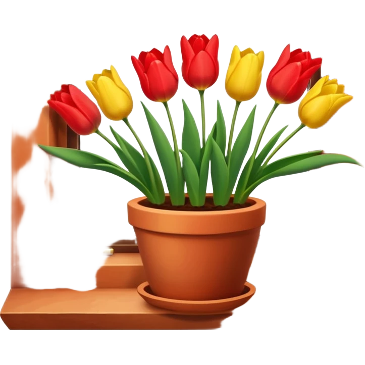 Clay pot with tulips on windowsill emoji