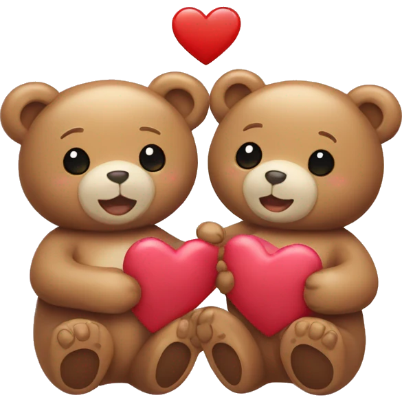 Two teddy bears holding hearts emoji