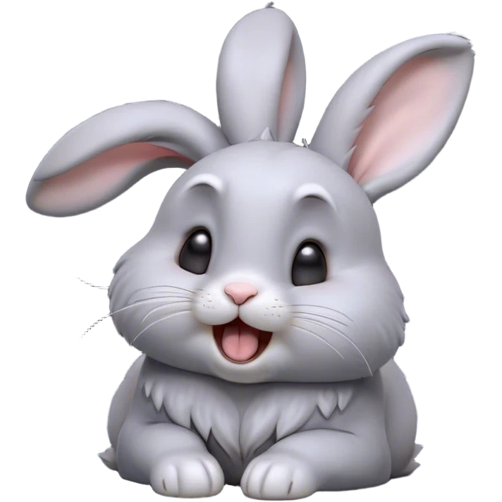 Cinematic Cute Yawning Grey Rabbit Portrait Emoji, Head tilted slightly with a dramatic, wide-open yawn, showcasing a smooth grey fur with a refined finish, floppy ears slightly drooping, round grey eyes barely open in drowsy contentment, Simplified yet irresistibly adorable features, highly detailed, glowing with a soft, cozy glow, high shine, relaxed yet expressive, stylized with a touch of whimsy, bright and endearing, soft glowing outline, capturing the essence of a sleepy yet affectionate bunny, so drowsy it feels like it could stretch out of the screen and curl up for a nap! emoji