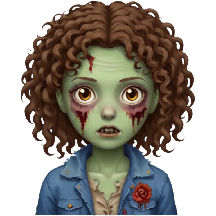 zombie girl with curly hair n brown eyes emoji