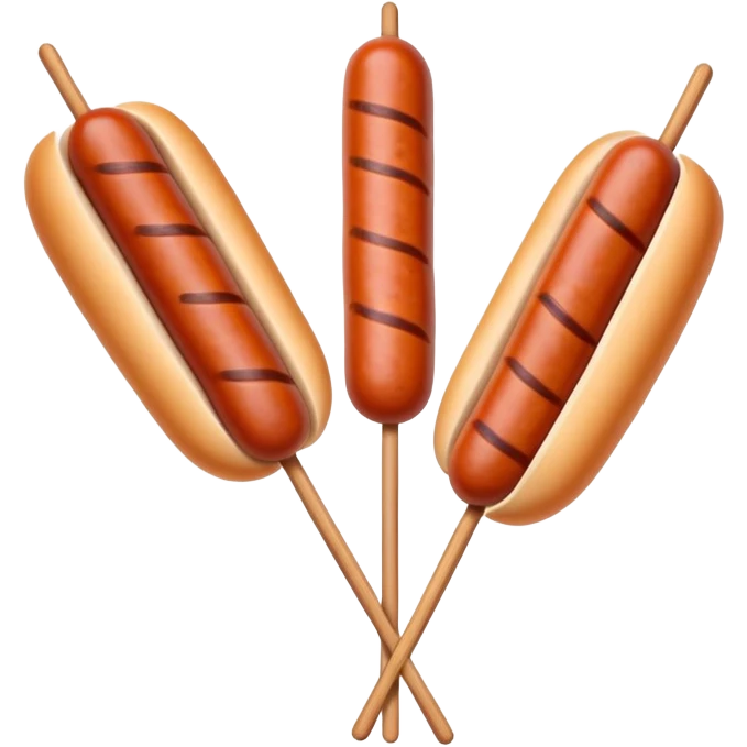 Harbin Russian style sausage on stick, simplified emoji style with bold outlines and bright colors, cartoon style northeastern Chinese street food emoji