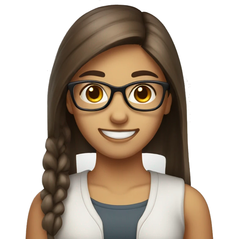 nerd girl with brown eyes and long straight brown hair with nerd teeth emoji