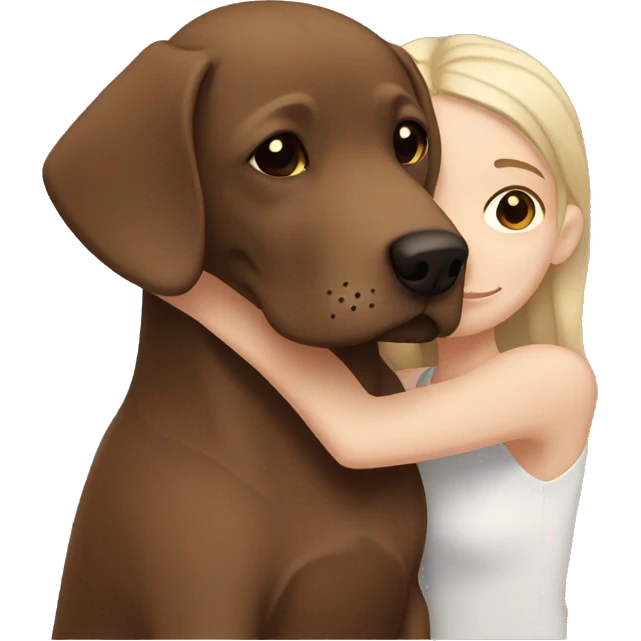 Brown Labrador hugging with a white girl with brown hair   emoji