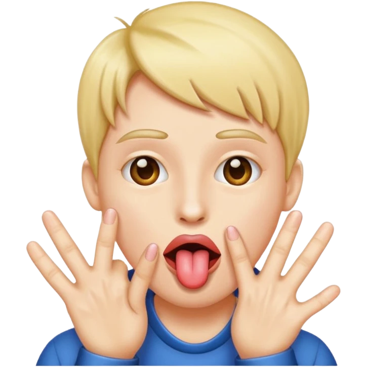 Fingers in front of face with tongue emoji